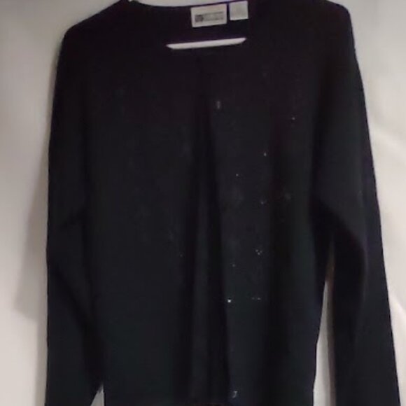 RUSS PETITES VINTAGE BLACK BEADED CARDIGAN, 8 BUTTON FRONT, ELEGANT, SIZE MED - Picture 1 of 10